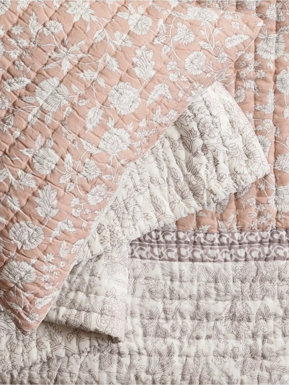 Quince 100% Organic Cotton Block Print Quilt in Rose Full/Queen 1318